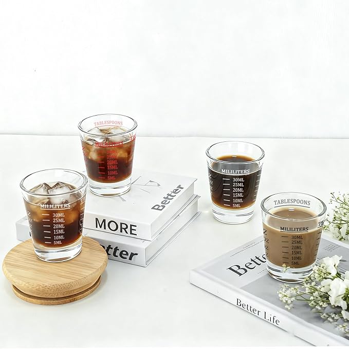 30ml Shot Glass Measuring Cup,Heavy Base Shot Glasses Set for Vodka, Whiskey, Tequila, Espressos, Milk,Juice (red)
