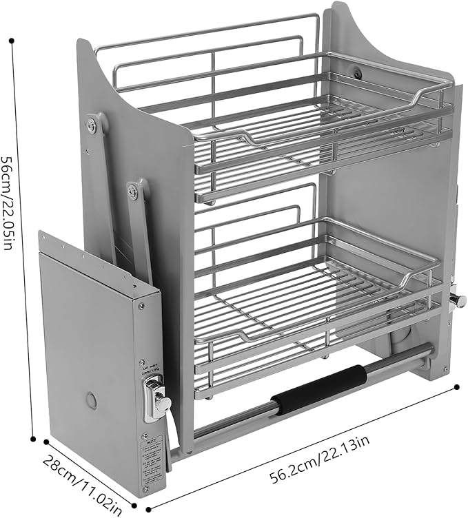 Cabinet Pull-Down Shelf, Pull-Down Dish Rack, 2-Tier Pull down Shelf Organizer for Kitchens Bars Cafes & Storage Rooms