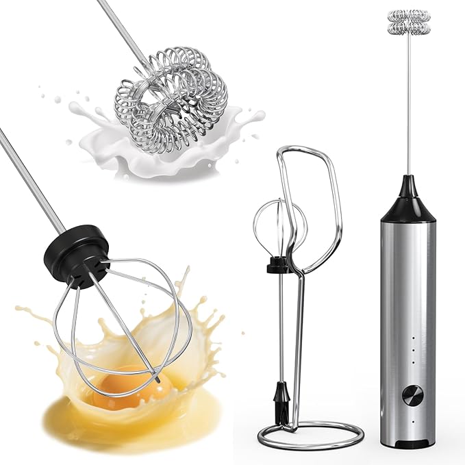 SOUTHMAN Milk Frother Handheld Foamer with Stainless Steel Stand, 3 Speeds Control, Electric Milk Frother Rechargeable Coffee Whisk, Drink Mixer for Latte, Cappuccino