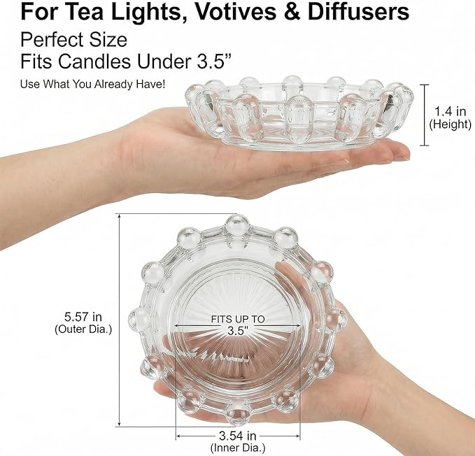 Crystal Clear Bubble Glass Candle Dish, Elegant Candle Holder Tray for Home Decor, Glass Candle Plate for Tea Lights Votives & Diffusers, Versatile Catchall Dish