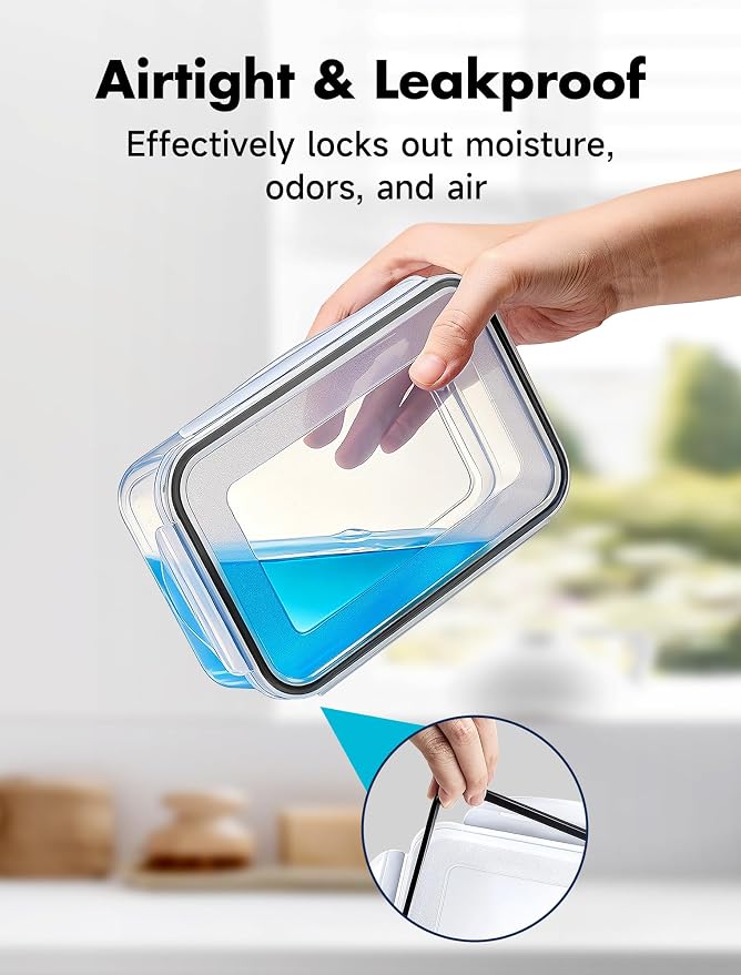 Geedel Food Storage Containers with Lids, Airtight Leakproof Lunch Meal Prep Containers, Stackable Microwave Freezer Dishwasher Safe Plastic Food Containers for Kitchen Organization, Set of 4, Clear