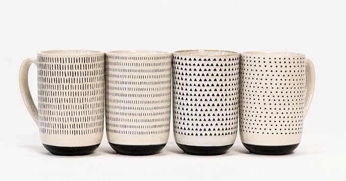 House Beautiful Versatile Modern Stoneware Mug Set - 19.5 oz, Set of 4 (Metro Mornings)