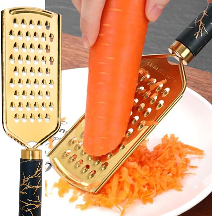 Professional Cheese Grater, Gold Stainless Steel Cheese Grater Handheld, Grater Hand Crank, Practical Kitchen Gadgets, Graters for Cheese, Chocolate, Spices (Medium Coarse)