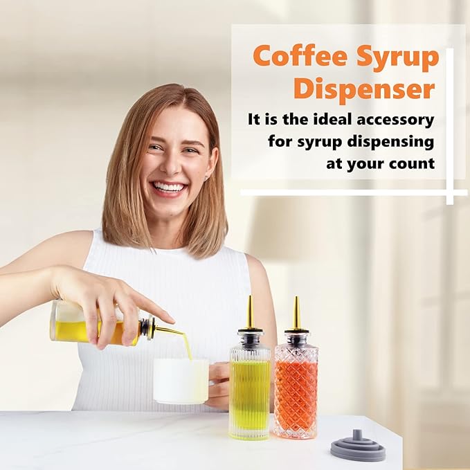 Shining Craft Syrup Dispenser Bottles Set 3 Packs 5 OZ Simple Small Syrup Bottles Set with Upgrade Metal Pour Spout SC057 (3 Pack)