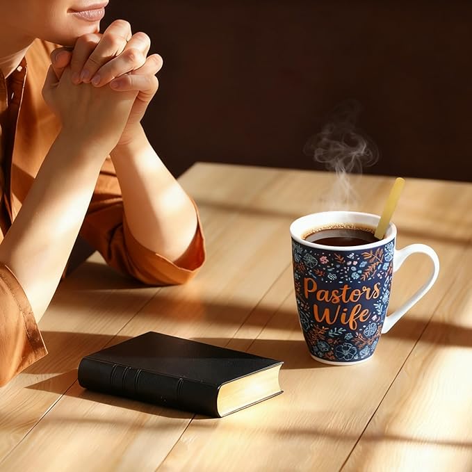 Shellwei 2 Sets Pastor and Wife Appreciation Gifts Stoneware Coffee Mugs with Gift Box Golden Coffee Spoons Pastor Gifts for Men Women Thanksgiving Christmas Christian Present (Fresh)