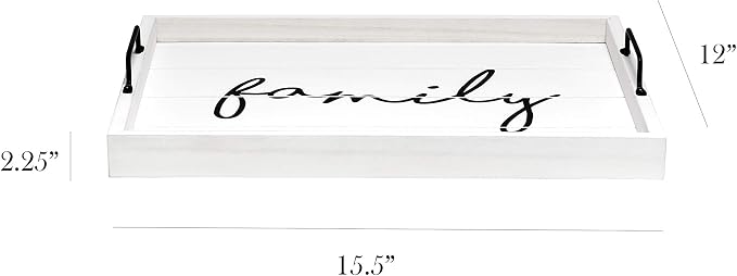 Elegant Designs HG2000-WFM Decorative Wood Serving Tray w/Handles, 15.50" x 12", Family