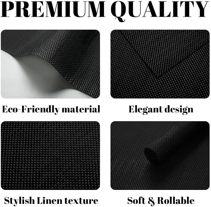 Placemats Set of 8 Vinyl/Plastic Woven Place Mats for Kitchen Table Indoor/Outdoor Washable Placemat Wipeable Dining Table Mats (Full Black,8)