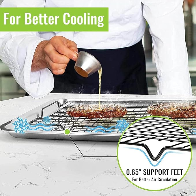 HULISEN 4 Pack Cooling Racks - 16" x 10", Nonstick Wire Baking Rack with Handle fits Half Sheet Pan for Cooking, Roasting, Grilling, Drying, Metal Mesh Cookie Rack for Cooling Cake, Oven Safe