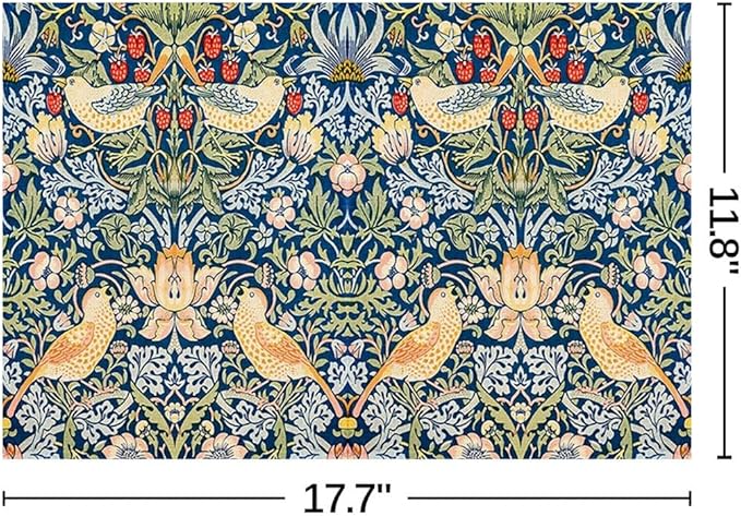 Vintage Strawberry Bird Placemats Set of 4 William Morris Floral Washable Heat Resistant Place Mats for Dining Table Boho Rustic Nature Botanical Linen Woven Wipeable Kitchen Table Mats Blue