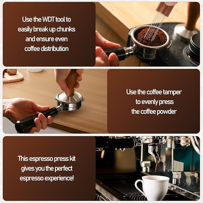 58mm Espresso Tamper Kit, Hard Wood Espresso Tamper Tool & Powder Press Pad & 8-Needles Espresso Stirrers For 58 mm Portafilter