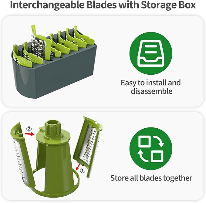 Ourokhome Rotary Cheese Grater Cheese Shredder with 5 Interchangeable Blades, Rotary Grater with Non-slip Suction Base Hand Crank Slicer for Vegetable Nuts Grey
