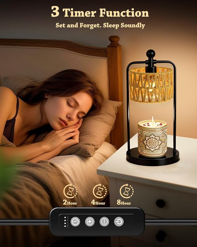 Candle Warmer Lamp with Timer Dimmer, Candle Warmer for Jar Candles Lights, Boho Candle Lamp Warmer with 2 Bulbs, Birthday Gifts for Women, House Warming Gifts New Home Decor, Black