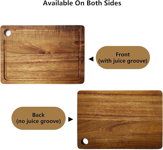 Small Acacia Wood Cutting Board for Kitchen with Juice Groove | Mini Wooden Cutting Board for Vegetables, Fruit, Bread, Meat, 10" x 7"