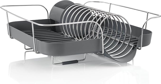 Polder Spring Dish Rack Holds Up to 9 Plates and Includes Removable, Stand-Alone Utensil Bin (Gray)