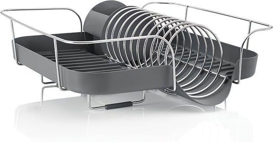 Polder Spring Dish Rack Holds Up to 9 Plates and Includes Removable, Stand-Alone Utensil Bin (Gray)