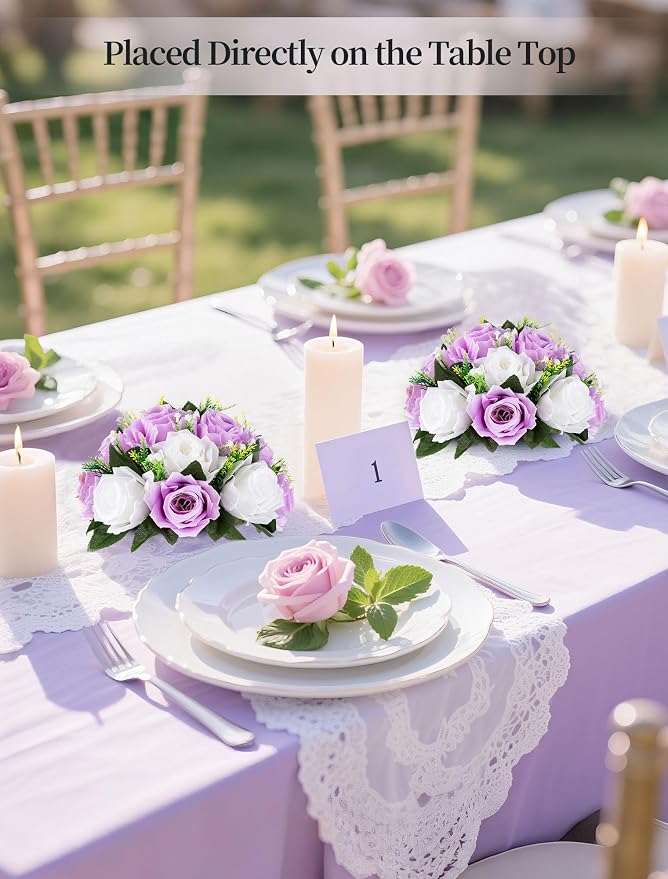 BLOSMON Lilac Flowers Balls for Centerpieces: 10 Pcs Purple White Fake Roses Flower for Wedding Table - Artificial Silk Kissing Bouquet Floral Arrangement Center for Home Party Event Decor | Purple White artificial Floral Arrangement for Wedding - Faux...