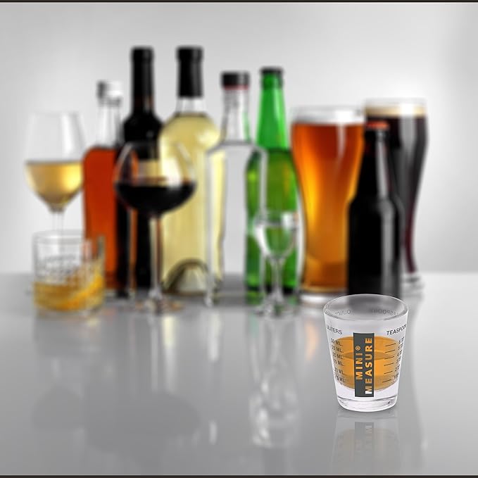 Kolder Mini Measure Heavy Glass, 20-Incremental Measurements Multi-Purpose Liquid and Dry Measuring Shot Glass, Black