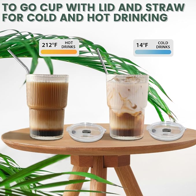 HIGIINC Iced Coffee Cups With Lids and Straws 2 Pcs, 16 OZ Unbreakable Cup Drinking Set,Clear Plastic Cups Reusable Iced Coffee Tumbler with Lid and Straw, To Go Coffee Cups Dishwasher Safe