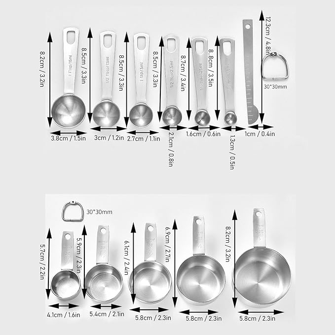 Tablespoons Measuring Set, 12 Pcs Stainless Steel Measuring Cups Spoons Set Kitchen Measuring Tools for Cooking Baking Precise Measurement for Home Bakers Professional Chefs