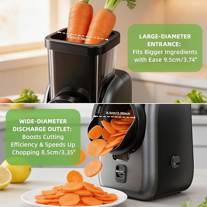 Electric Cheese Grater and Vegetable Slicer, 4 in 1 Salad Maker with Stainless Steel Blades, One-Touch Control Multifunctional Rotary Cutter for Potatoes Carrots Cucumbers Fruits Salad etc.