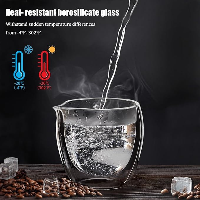 Double Walled Glasses Espresso Cups with Spouts set of 2, 3oz Clear Short Espresso Mugs, Insulated and No Condensation
