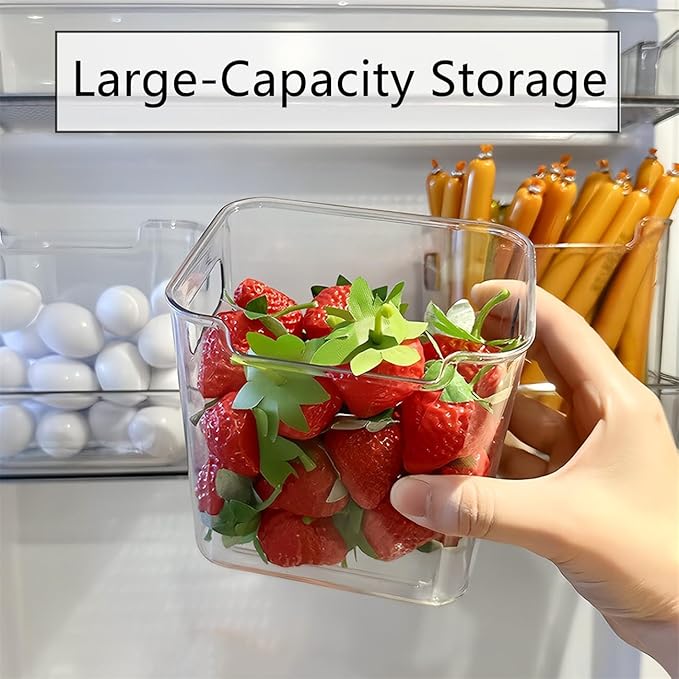 Clear Crystal Freezer Storage Bins - S/L Plastic Storage Bins for Refrigerator and Pantry, Stackable Kitchen Cabinet Organizer with Handles for Frozen Food, Meat & Veggies (6PCS S)