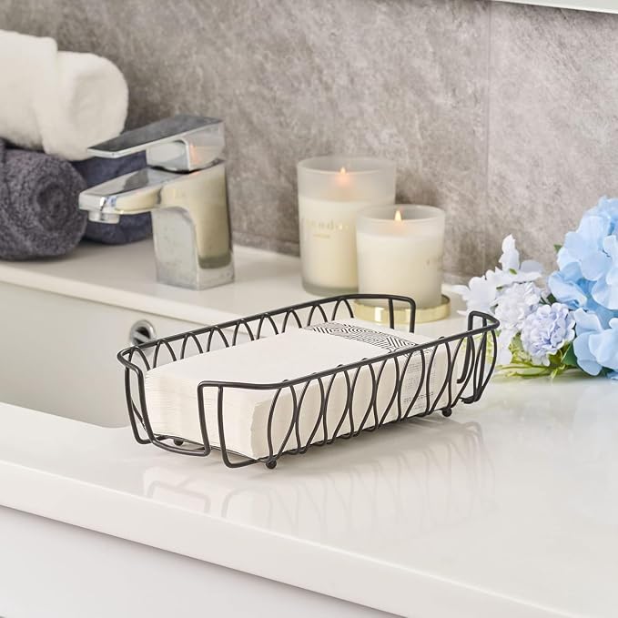Guest Hand Towel Holder Tray for Bathroom Countertop,Black Metal | Guest Bathroom, Powder Room & Vanity Use