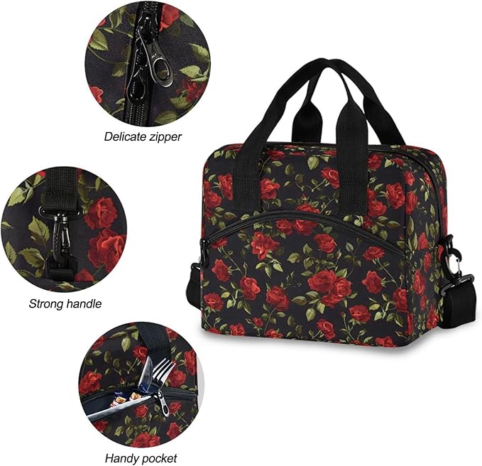 ALAZA Red Rose Flower Floral Insulated Lunch Box Reusable Cooler Bags with Shoulder Strap for Women Men Adults, 19-Can (12.5L)
