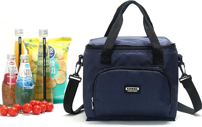 Reusable Insulated Thermal Lunch Bag Cute Lunch Box for Adult Women Work Office Outdoor Travel Picnic Beach BBQ party (Navy)
