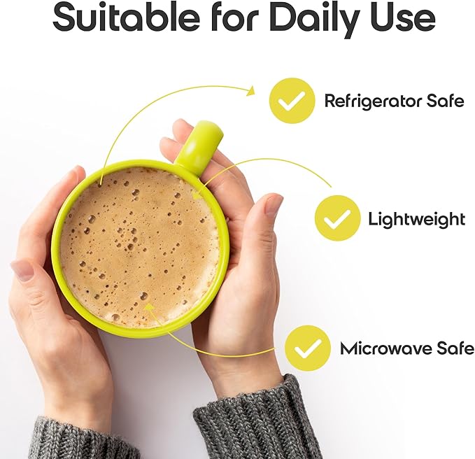 Omniware Teaz Cafe 24oz Jumbo Mug, Set of 4 - Rustic Stoneware, Oversized Handle, Dishwasher Safe, Lead-Free Glaze - Vintage-Inspired Farmhouse Cup for Coffee, Tea, Soup (Yellow)