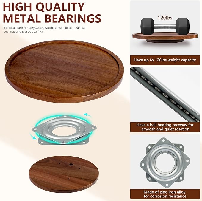 ANBOXIT Lazy Susan Organizer for Table, 10 Inch Wooden Lazy Susan Turntable for Cabinet, Acacia Wood Turntable Kitchen Spice Rack (1 Pack)