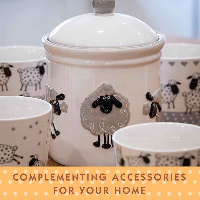SPOTTED DOG GIFT COMPANY Animal Mugs, 13 oz Coffee Mug Set of 4, Ceramic Tea Cups with Black & White Sheep Designs, Microwave & Dishwasher Safe, Sheep Gifts for Women & Men