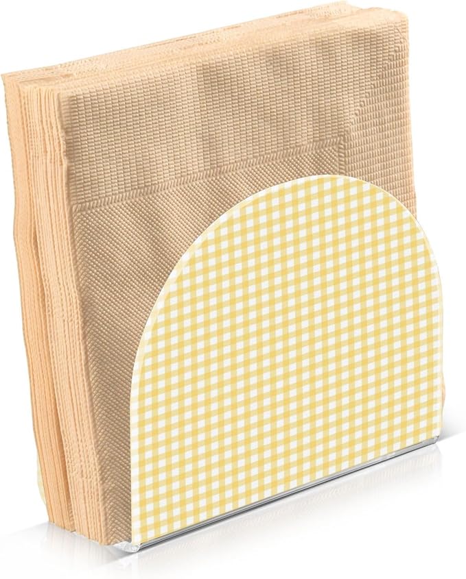 Yellow Gingham Acrylic Napkin Holder for Table, Tissue Paper Dispenser for Kitchen Countertop, Dining Table, Bar, Coffee Shop, Home Decor