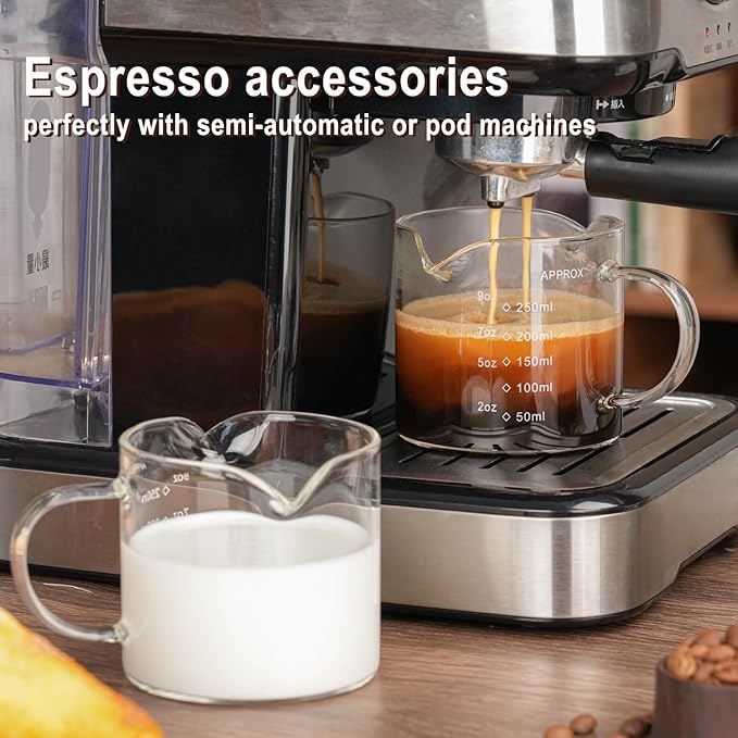 Espresso Cup Measuring Cup Triple Pitcher Milk Cup 250ML/8.5OZ Espresso Cups with Handle Shot Glass with V-Shaped Mouth Milk Frothing Pitcher (Double mouth)