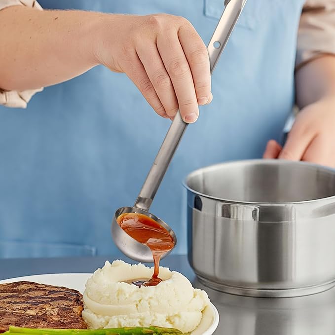 meekoo 1 Pieces Stainless Steel Ladle Soup Handle Ladle with Pouring Rim for Kitchen Cooking Soup Sauce (2 oz)