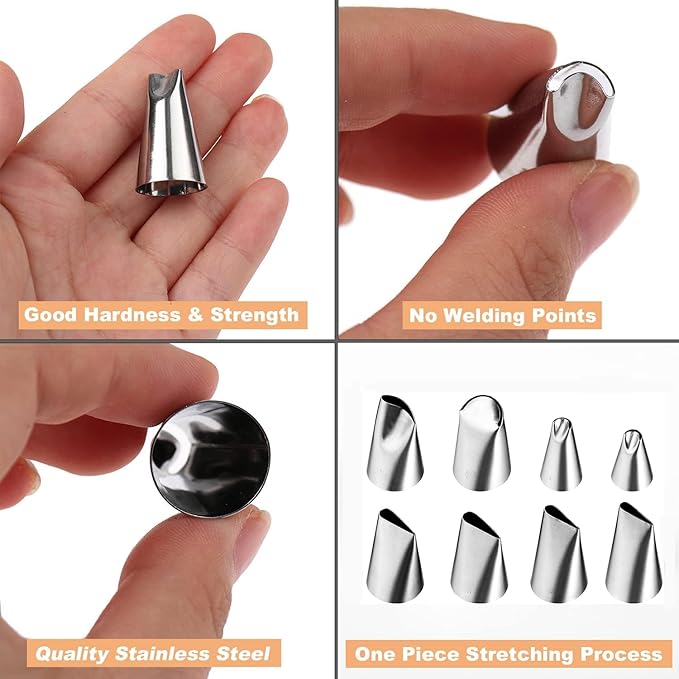 9 Pcs Rose Flower Piping Tips Set, Stainless steelchrysanthemum nozzle, Petal Icing Tips with, DIY Icing Nozzle Tool for Cupcakes