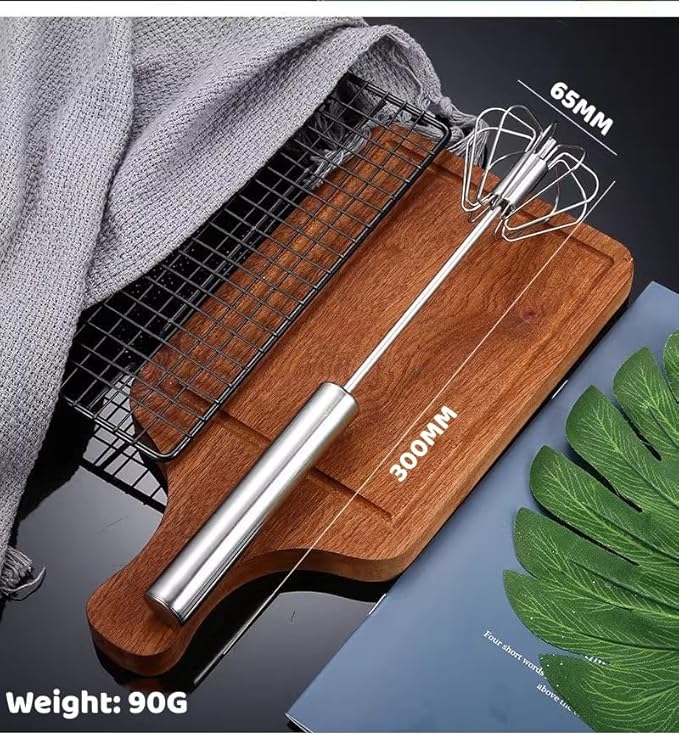 12 Inch Stainless Steel Egg Whisk - Hand Push Rotary Whisk Blender - Versatile Milk Frother, Hand Push Mixer Stirrer for Beating & Stirring, Whisking, Blending