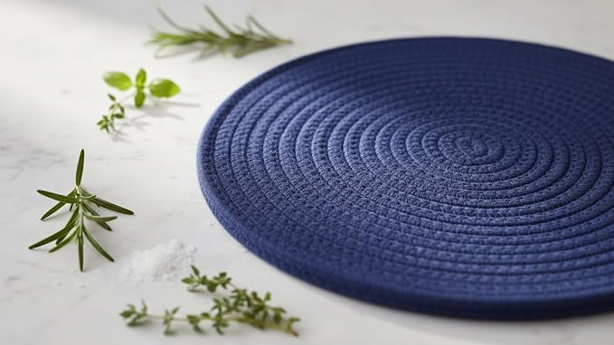Round Placemats Set of 6 with Basket, 13" Cotton Woven Table Mats, Non-Slip Heat-Resistant, Washable Dining Chargers, Kitchen Hot Pads, Farmhouse Décor, Wedding & Holiday Use (Blue)