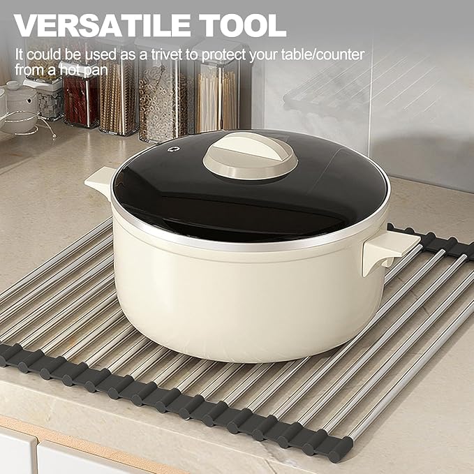 NEZUIBAN Dish Drying Rack with Roll Up and Over Sink for Kitchen,20.5"x13.8",Black