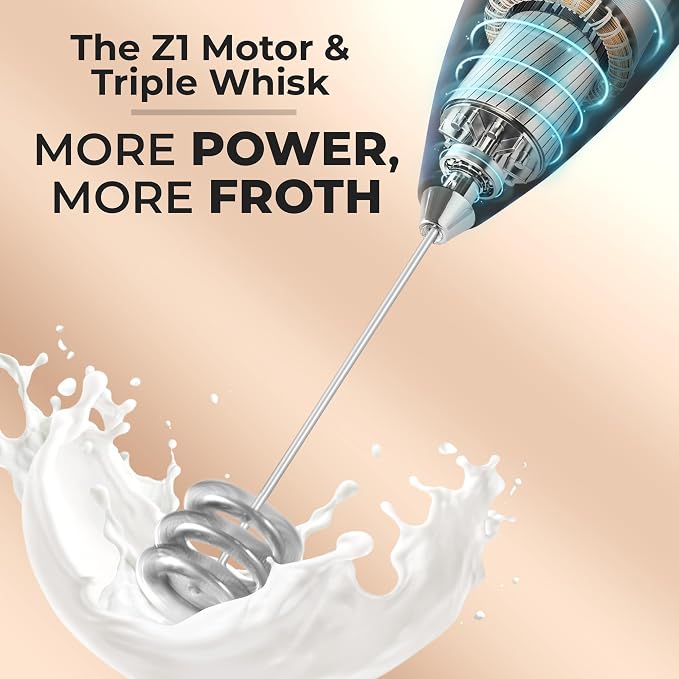 Zulay Kitchen Powerful Milk Frother Wand With Duracell Batteries - Ultra Fast Handheld Drink Mixer - Electric Whisk Foam Maker for Coffee, Lattes, Cappuccino & Matcha - Triple Whisk - Peach Pink