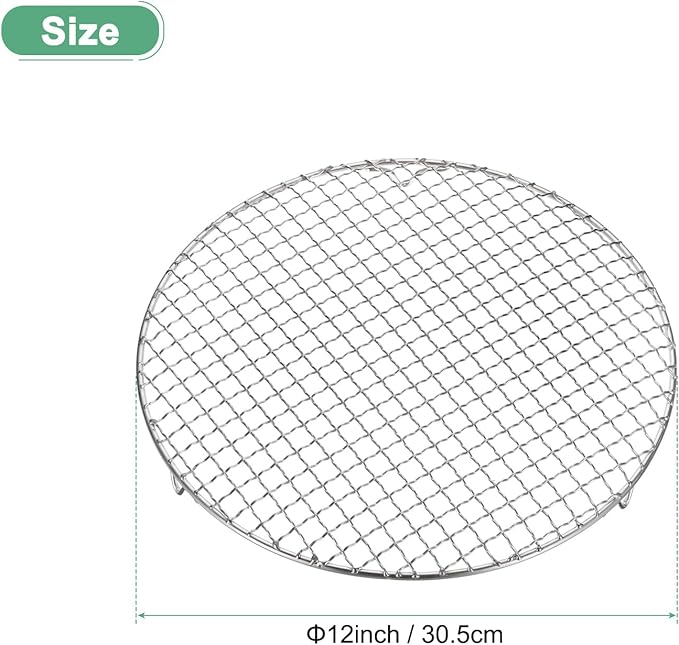 M METERXITY Cooling Rack, 12" Round Stainless Steel Baking Rack with 20mm Legs for BBQ/Cooking/Roasting/Grilling/Steaming/Drying, Wire Cooling Rack for Baking [Silver]
