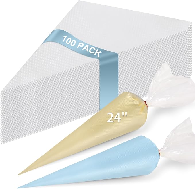 24 Inch Extra Large Piping Bags Disposable, 100 Pieces Icing Bags, Tipless Piping Bags, Thickened Pastry Bags, Non-Slip & Anti-Burst, Frosting Piping Bags for Cakes Cookies Decoration