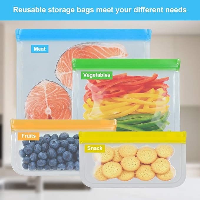 9 Pack Reusable Storage Bags, Thick Leakproof Freezer Bags, Food Storage Containers for Meat, Veggies, Sandwiches, Snacks, Travel, and Home Use (9Pcs-3 Small + 3 Medium + 3 Large)