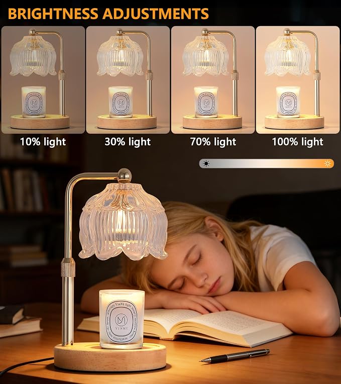 Gold Candle Warmer Lamp for Flower-Shaped Glass,Wax Melt Warmer for Jar Candles,Candle Warmer Lamp with Timer Dimmable, Birthday Mother's Day Valentines Gifts for Women Mom Sister Wife Bedroom