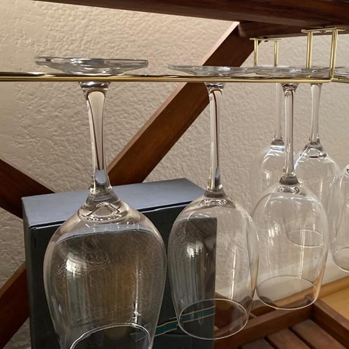 14-Inch Gold Wine Glass Rack, Under Cabinet Wine Glass Holder Stainless Steel Stemware Rack - Hanging Stemware Holder for Cabinet Kitchen Bar, Set of 4
