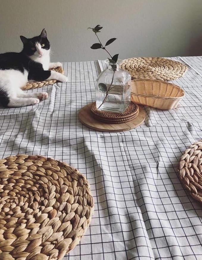 2 Pack Woven Placemats, 13.5 inches Natural Wicker Water Hyacinth Straw Braided Tablemats for Dining Table
