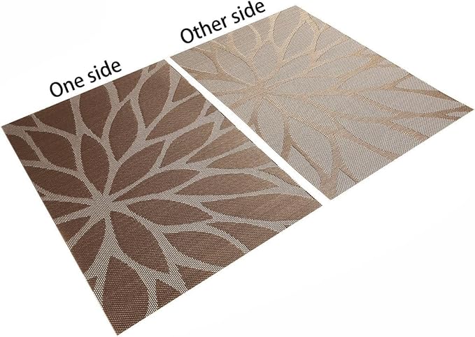 Placemats, Placemats for Dining Table Set of 4, Kitchen Table Mats Heat-Resistant Non-Slip Washable PVC Woven Vinyl Place Mats for Dining Room Table Decoration (Set of 4, Brown)