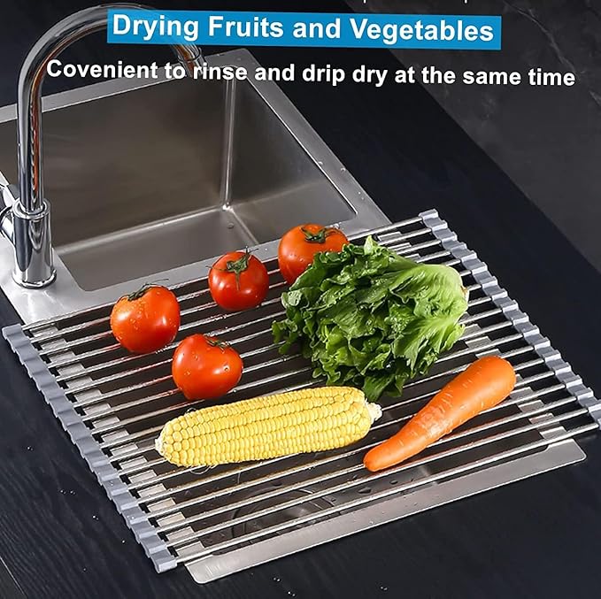 Seropy Extra Large 20.5"x13.7" Roll Up Dish Drying Rack Over The Sink Dish Drainer for Kitchen Counter, Sink Drying Rack Drying Mat Folding Rack Kitchen Sink Organizer Home Essentials