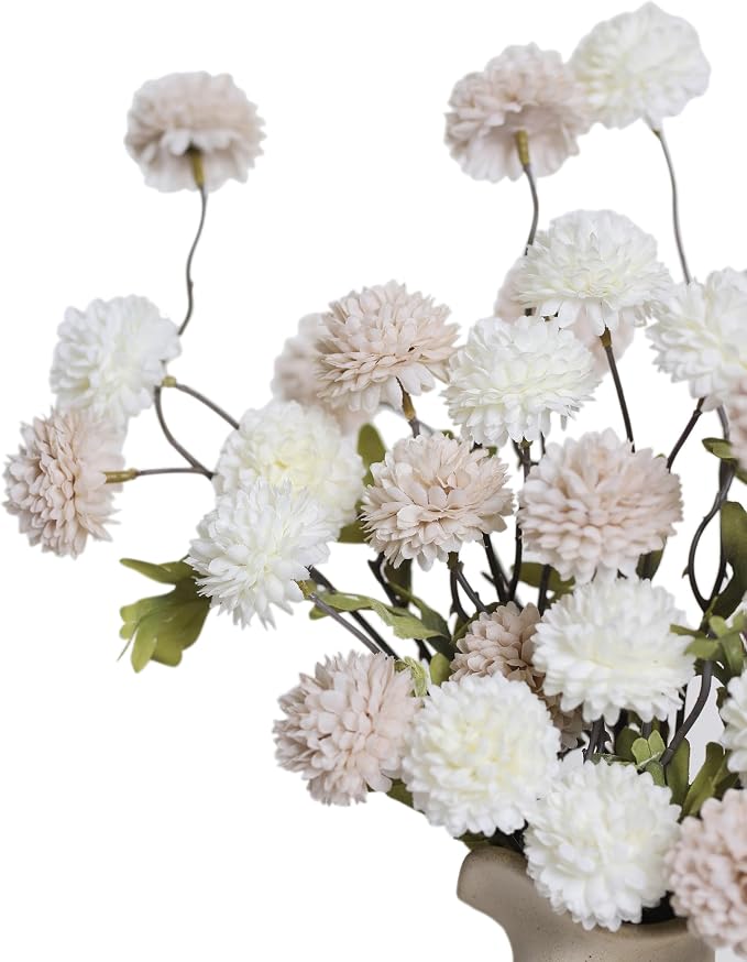 DuHouse 9pcs Artificial Flowers Faux Silk Pompon Mum,Mixed Color Silk Small Mini Chrysanthemum Ball with Stems for DIY Wedding Centerpieces Home Table Kitchen Decorations