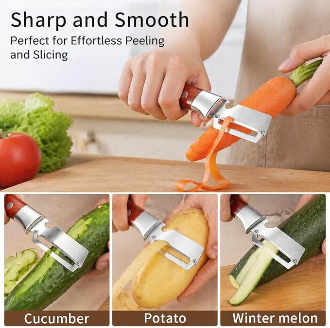 2026 New Multifunctional Vegetable Peeler with Bottle Opener, Kitchen 2 in 1 Handheld Stainless Steel Fruit Veggie Peeler for Fruit and Veggie (2 Pack)